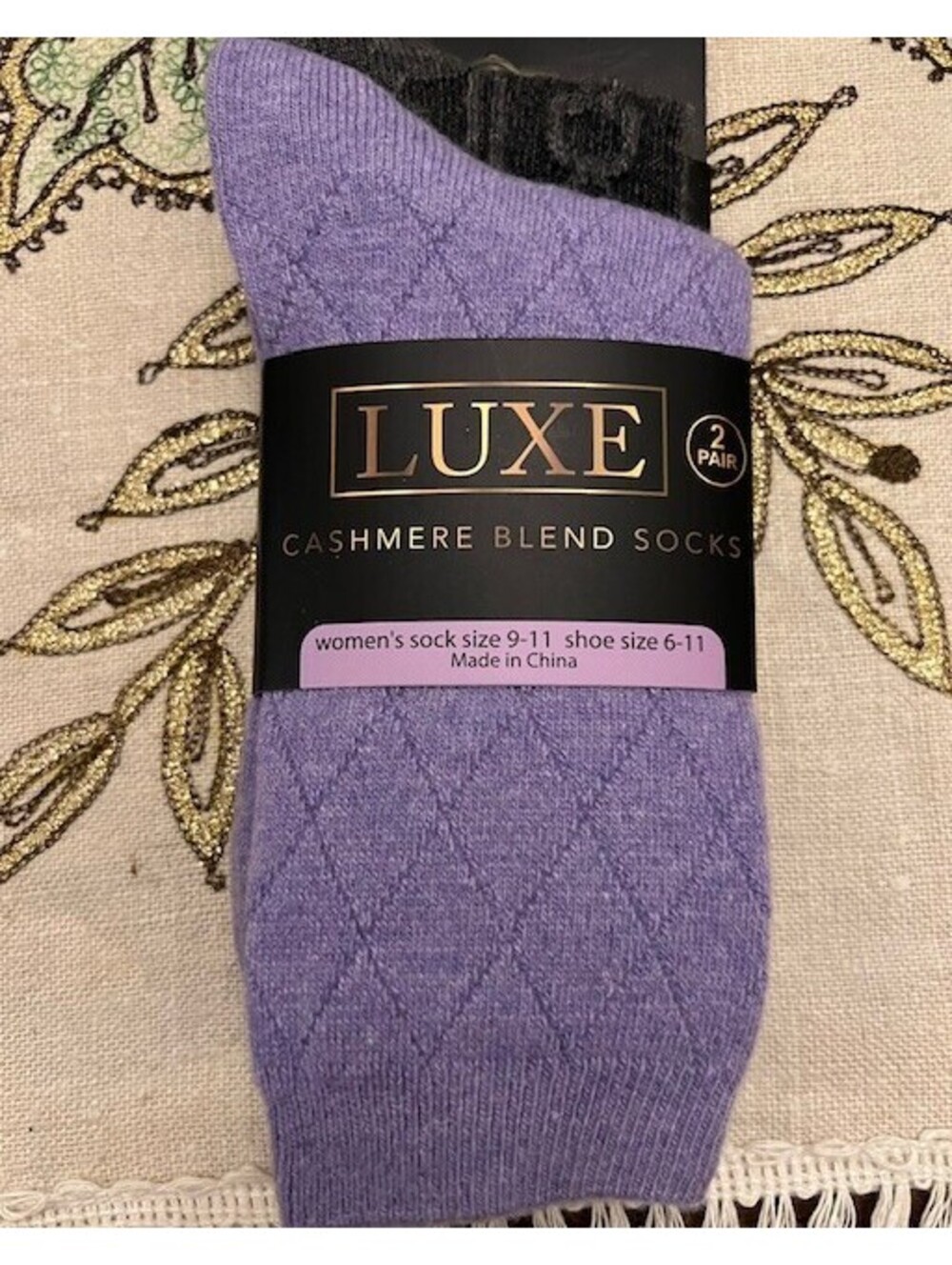 NEW Women’s Luxe Cashmere/Wool Blend Crew Socks Sz 6-11 - 2 Pairs Purple/Black